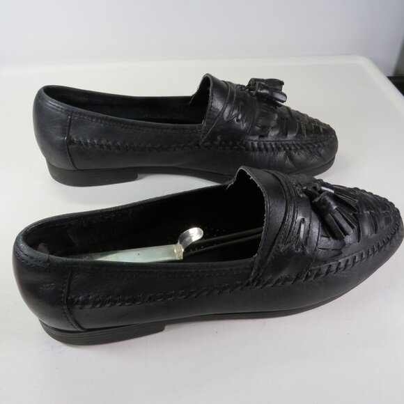 VTG Men\'s Stafford Leather Navy Shoes 9M(D) Slip-on Loafer Tassels Woven design